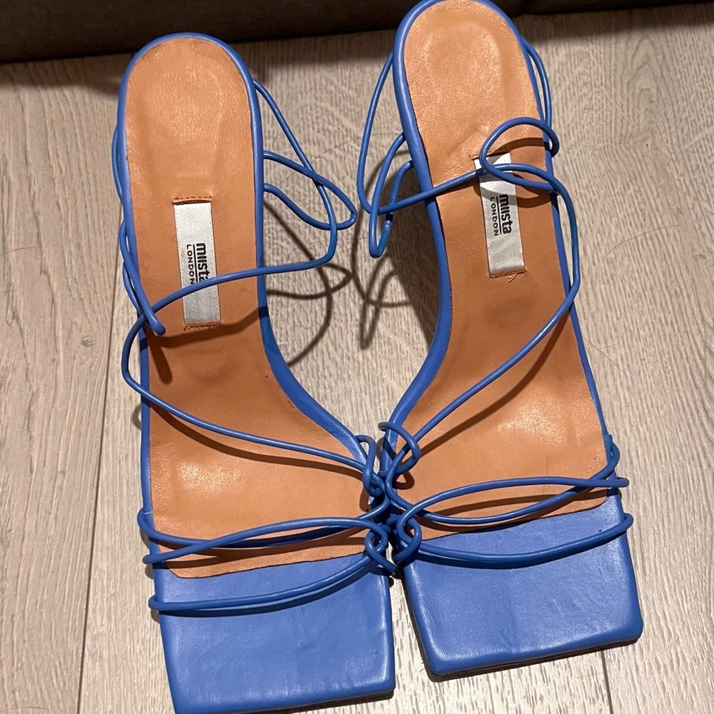 Miista Blue Strappy Square Toe Heels Size 40